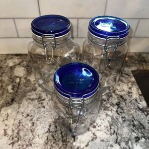 Bormioli Rocco Fido food & canning jars SET of 3 Organiziation Mason Jars BLUE
